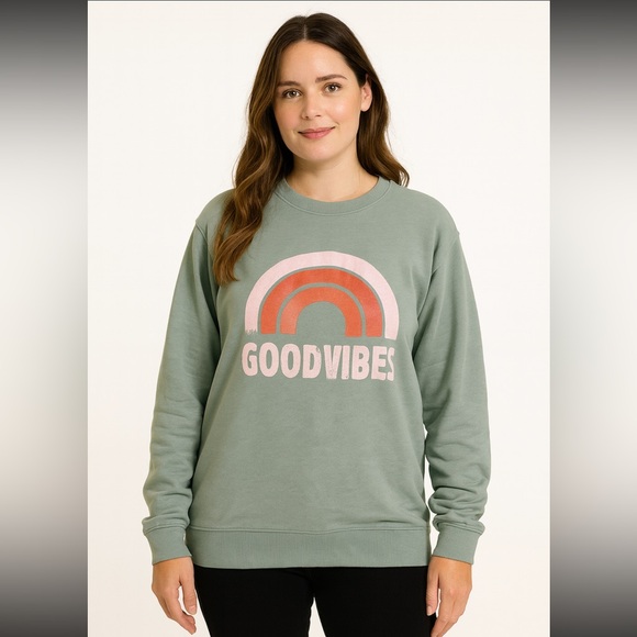 Good Vibes Graphic Men's Sweater - Green - Picture 1 of 3